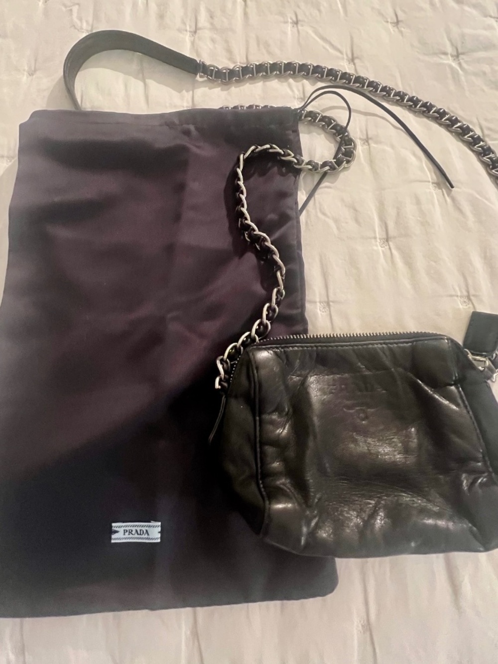 Prada Mini Leather Crossbody Bag with chain /leather strap